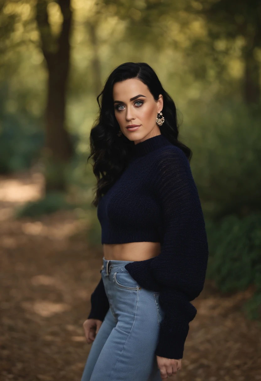 Katy Perry in a sweater, Portrait, Beautiful face, pretty eyes, outside, Portrait, park, green trees, teeth, Eyes open, Ward's award-winning photo, Best quality, Upper body, Jennifer Connelly, nikon d850 film stock photograph 4 kodak 400 camera f1.6 lens rich colors hyper realistic lifelike texture natural lighting trending on artstation cinestill 800, (100mm lens)