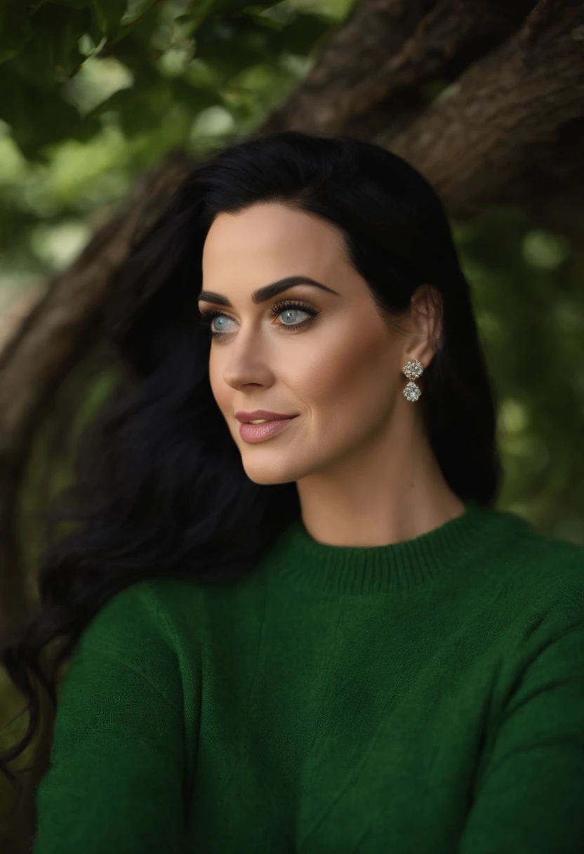 Katy Perry in a sweater, Portrait, Beautiful face, pretty eyes, outside, Portrait, park, green trees, teeth, Eyes open, Ward's award-winning photo, Best quality, Upper body, Jennifer Connelly, nikon d850 film stock photograph 4 kodak 400 camera f1.6 lens rich colors hyper realistic lifelike texture natural lighting trending on artstation cinestill 800, (100mm lens)