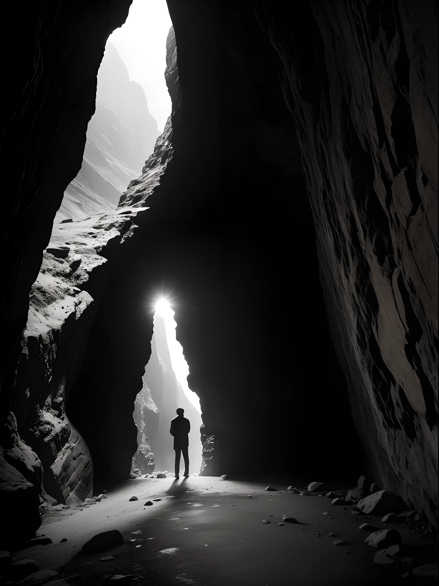 A phone camera that allows you to take a photo inside a cave, in the style of romantic: dramatic landscapes, light & shadow play, agfa apx