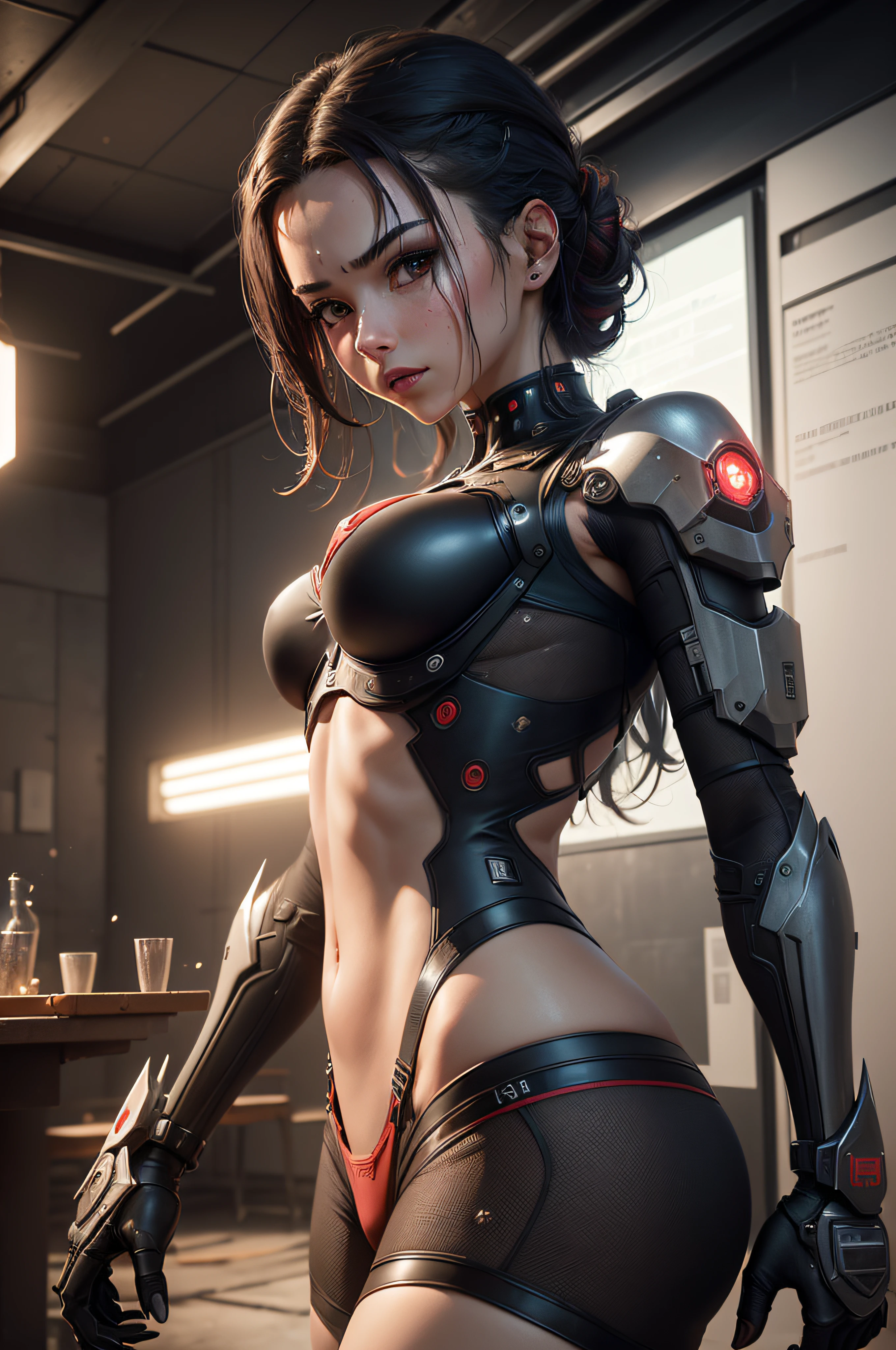 ((calidad superior)), ((obra maestra)), ((realista)), (Los detalles), (fotorrealista:1.5), puppet, marioneta de nadera humanoides tendidos en un piso de concreto, Science-Fiction, HDR, Trazado de rayos, NVIDIA RTX, Los ultra-Highres, Irreal 5, Sub-Surface Scatterring, PBR texturizado, Post-procesamiento, Anisotropic filtering, Profundidad de campos, maximum sharpness and sharpness, Regla de los tercios、8K RAW、(Luminescent Particles:1.4)、(super-detailed CG、Unidad 8k Fondos de pantalla、lighting like a movie、destello de lente、foco nítido、Girl with red lingerie in robotic parts, Wolverine claws, Maravilla, Arte cyberpunk、arquitectura cyberpunk