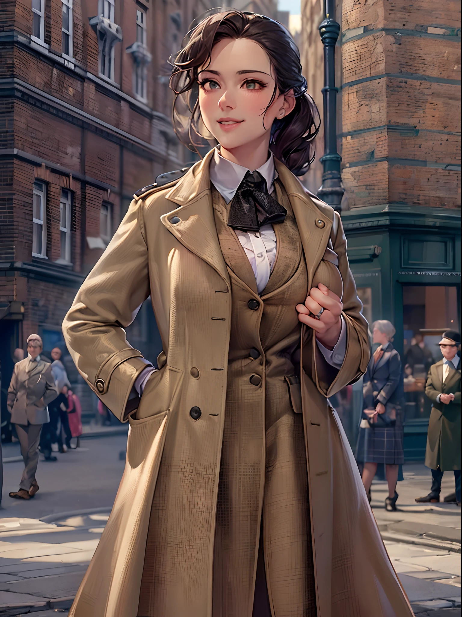 sherlock holmes lady & watson girl,
(huge busty:1.5),
sherlock holmes lady brown glen check frock coat,
side standing watson girl white formal suits,
detective,
gently,
elegance,
wind,
smile,
london,
baker street,
british,
real face,
real body,
real background,
((((masterpiece)))), high quality, very_high_resolution, large_filesize, full color,