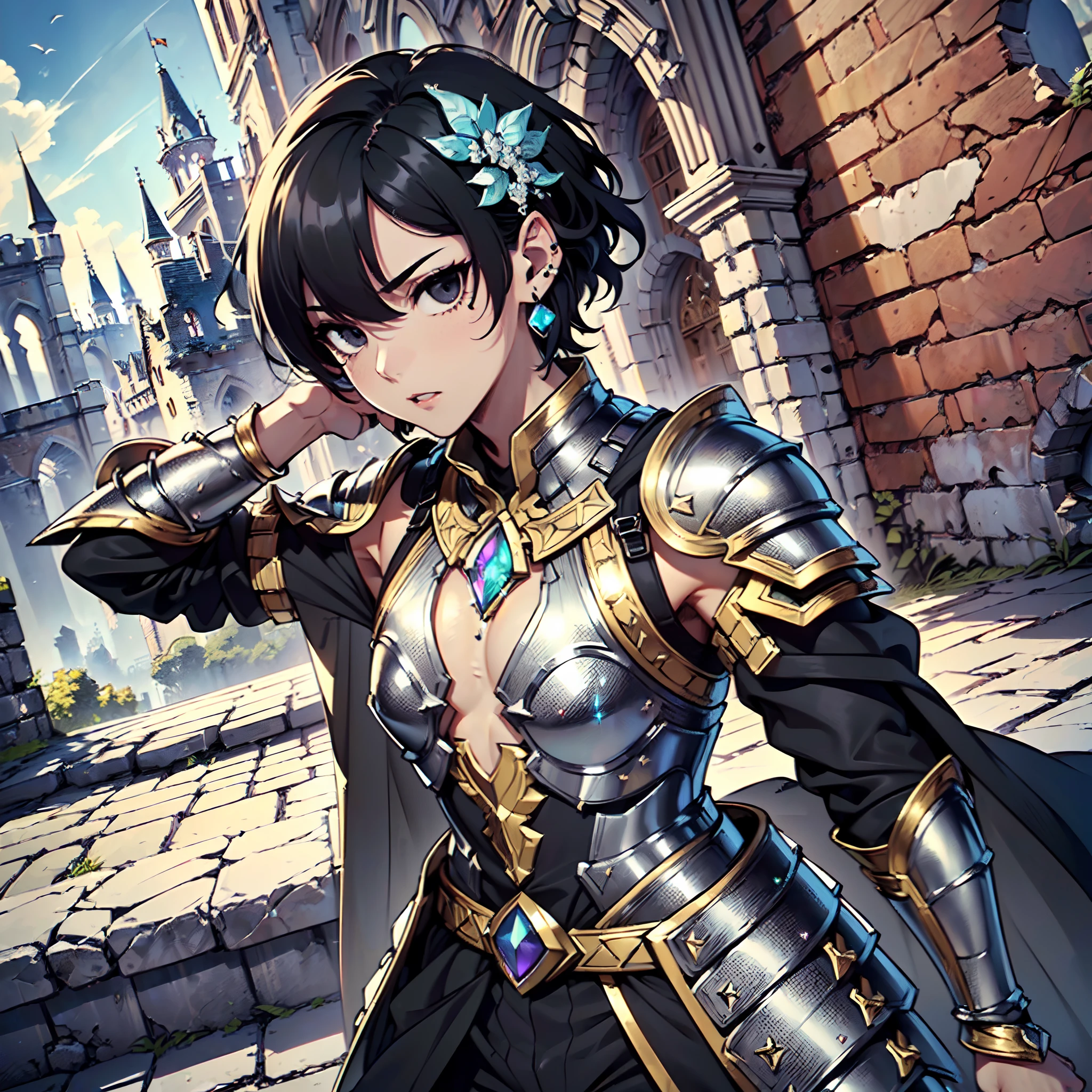 Ultra High Definition,
Ultra High Quality,
Ultra High Resolution,
Best Definition,
Best Quality,
Best Resolution,
Hyper Detailed,
Hyper Definition,
Hyper Quality,
Hyper Resolution,
Perfectly Detailed,
Perfectly Designed,
Masterpiece,
8K,
Body Shot,
Anime,
(((1 Boy))),
(((Handsome))),
(((Hyper Detailed Black Short Hair))),
(((Hyper Detailed Black Eyes))),
(((Hyper Detailed Gem Jeweled Earrings))),
(((Hyper Detailed Armor Plates, Hyper Detailed Cuirass, Hyper Detailed Underclothes, Hyper Detailed Baron Armor))),
(((Castle Ruins Scenery Background))),