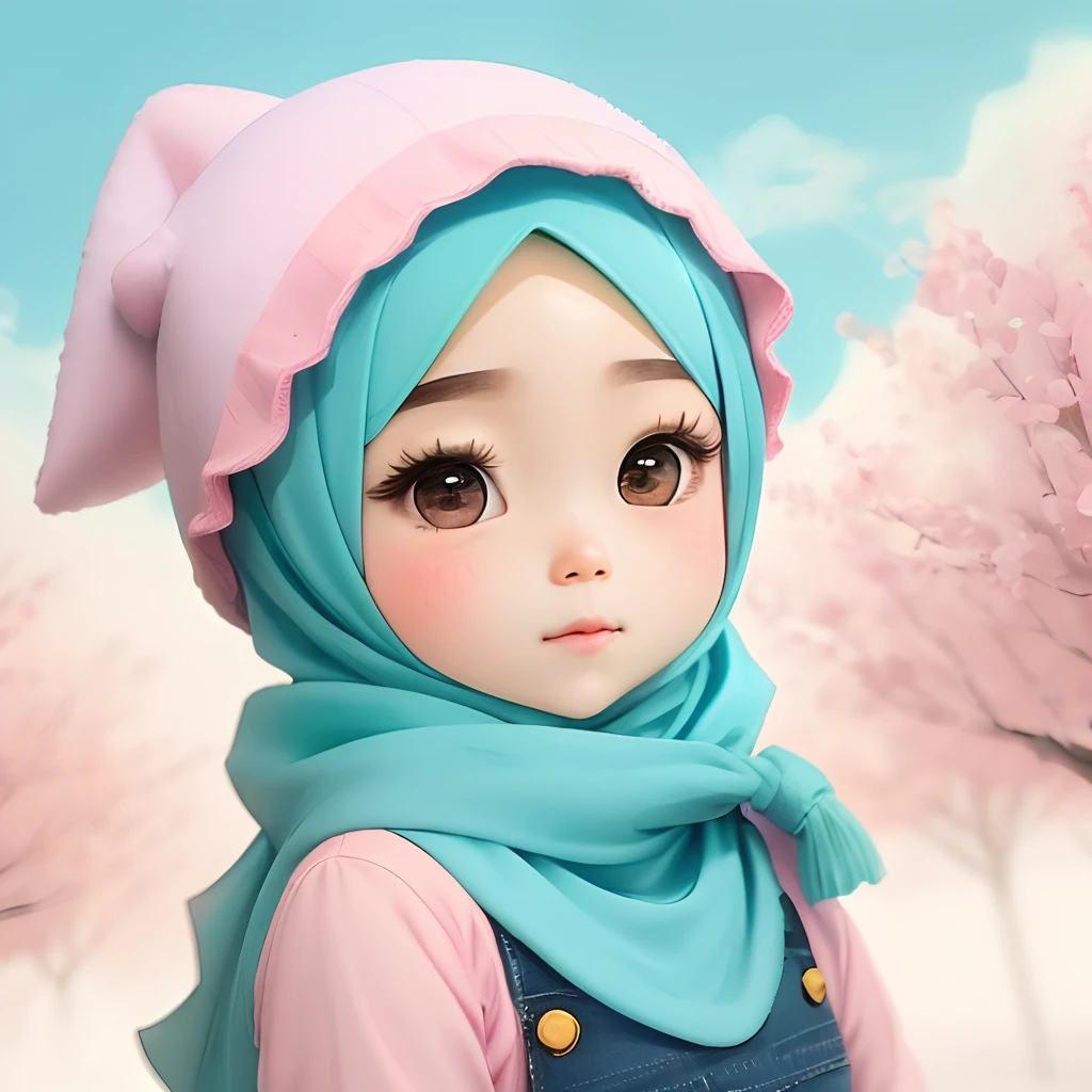 Hijab anime chibi cute kawaii pastel cyan pink