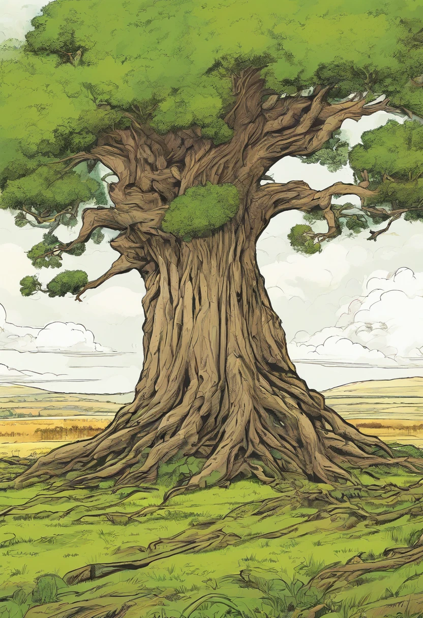 Tree roots,grassy fields