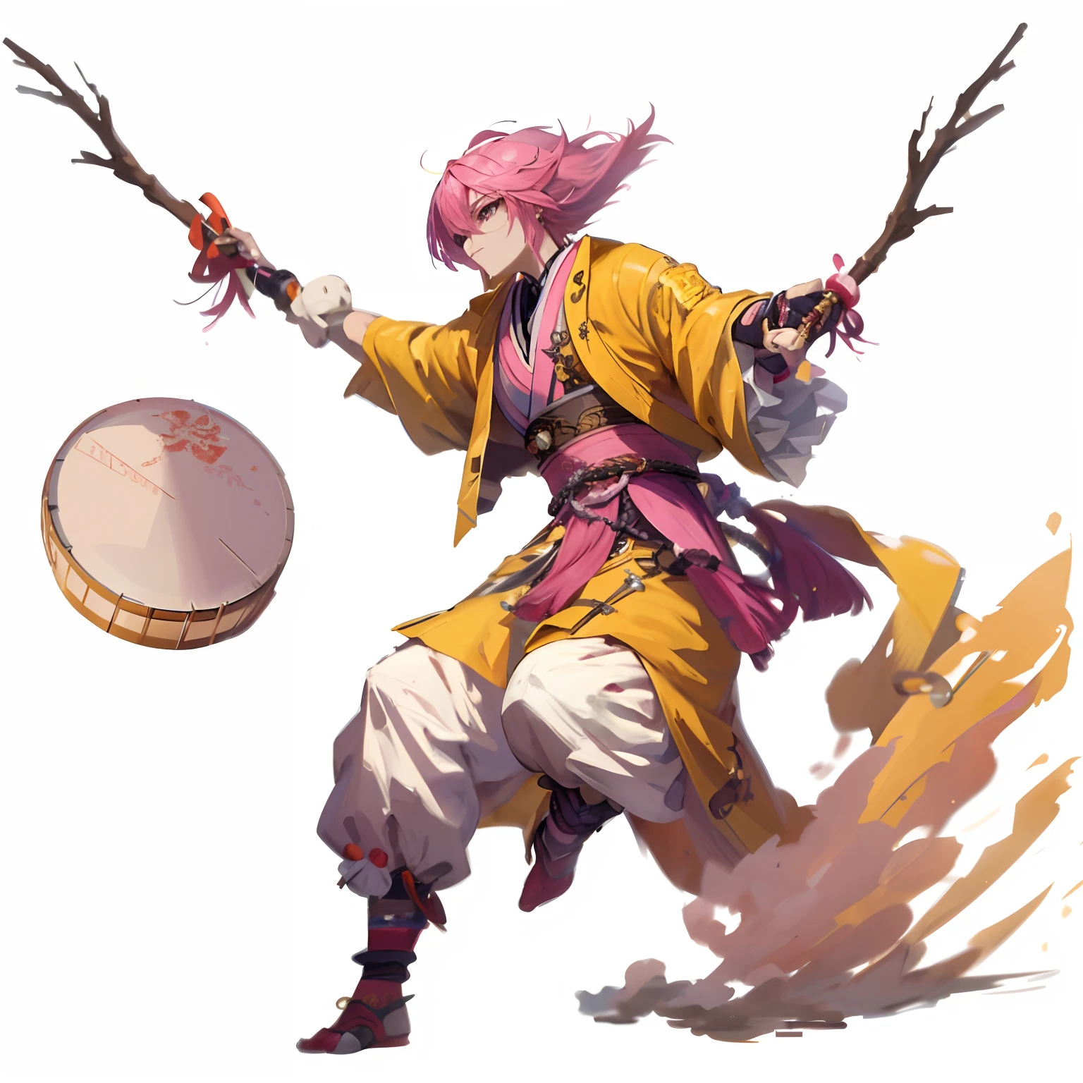 Anime character with pink hair and drum, zhongli from genshin impact, keqing from genshin impact, genshin impact character, tsukasa dokite, Lung-hsien, jrpg character art, jrpg character, yakisugi, akiyuki shinbou, fighting game character, rpg character, ( ( character concept art ) )