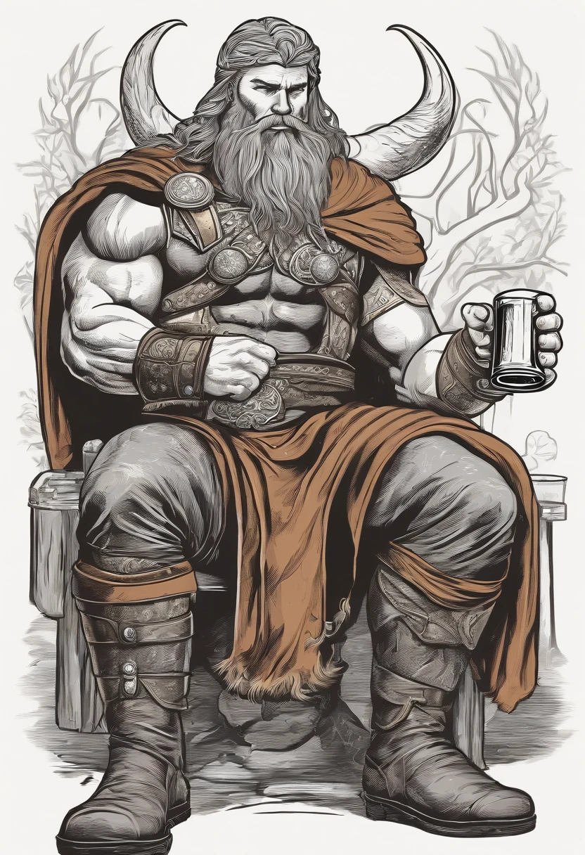 strong viking, drinking a beer, full body, comic book style, vector, thor inspired, no background, charismatic, full body