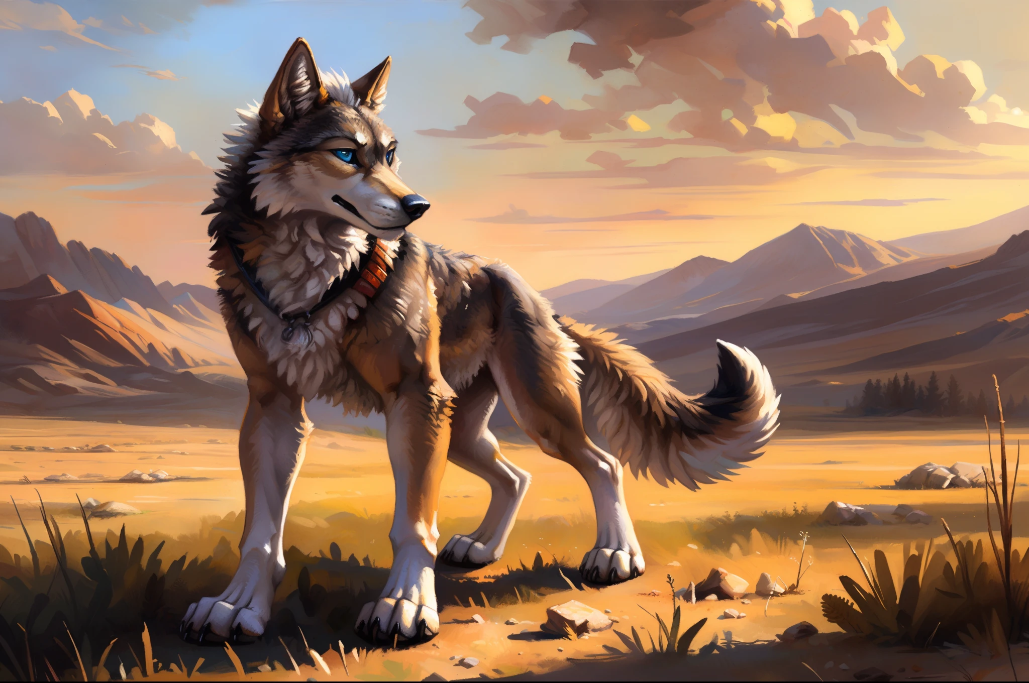 ((Solo)), male people, coyote, (Multi-colored fur, White-brown:1.3), ((Wolf face, White hair, Big eyes, White eyelids, Blue pupil, Slim:1.2) (Tough, Calm expression:1.2)), Abs, Slim, pinging)), (Correct anatomy), A big tail，Feet，Longer torso，(Realistic fur, Detailed fur texture, labeled:1.3)), (Natural lighting), Photorealistic, Hyperrealistic, ultradetailed, by Kenket，Naked all over the body，Endless grasslands，on the floor on all fours，Walking