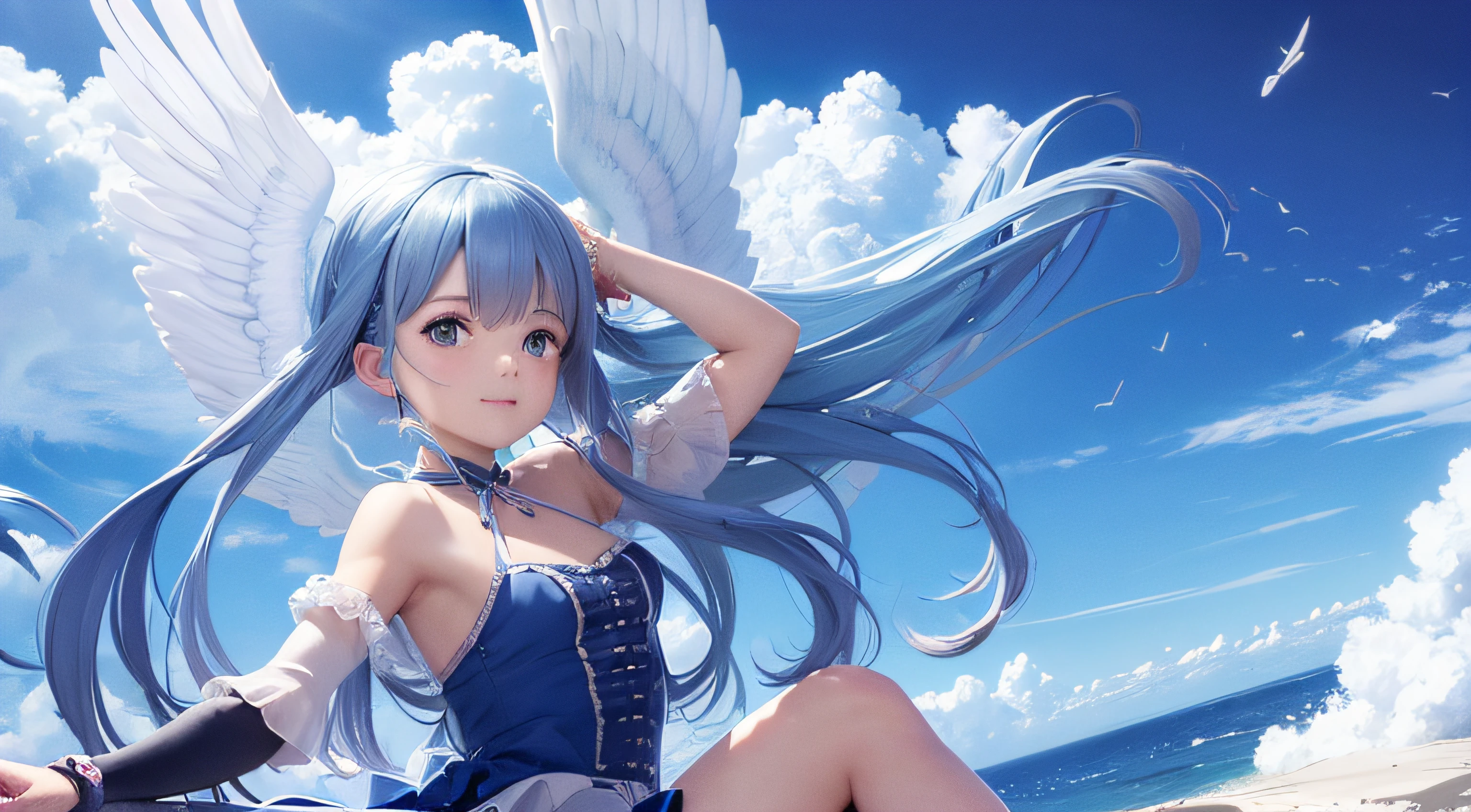 (obra prima) (ultrarrealista | | | | | | | | | | | | |) Menina anime anjo, flying in sky