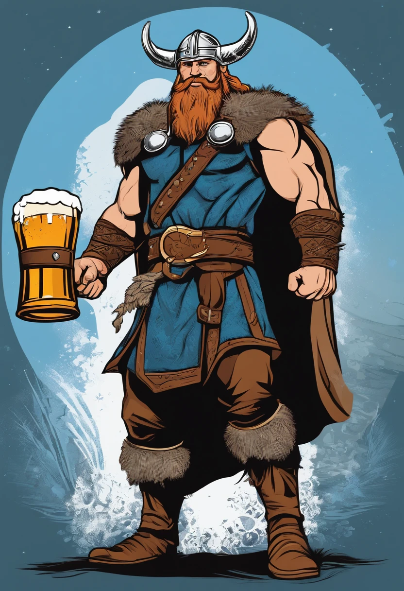 strong viking, drinking a beer, holding a beer mug, full body, comic book style, vector, thor inspired, no background, charismatic, full body, standing