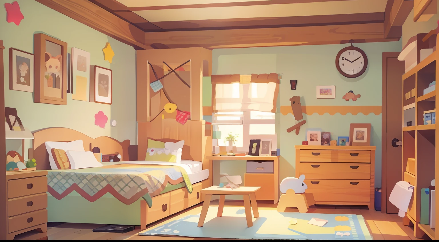 Model Room、No person、Stable composition、eye view、s room、Small desk、Small cabinet、plushies、Natural Color