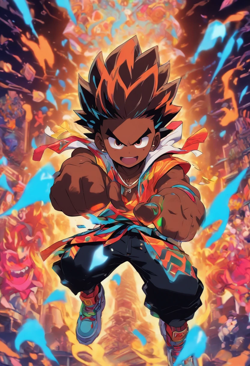 Monster Boy, Caramel Brown skin Black boy moor, Bald Hairstyle, Streetwear, Full Slime Body, colors neon, risa loca, malvada