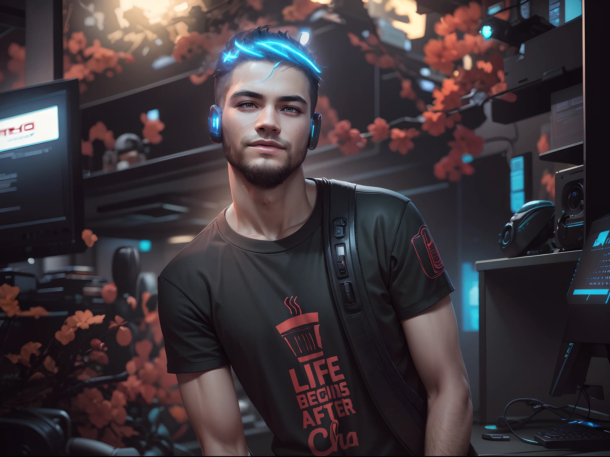 change background gaming headphone with PC cyberpunk 8k resolution natural face Ultra resolution