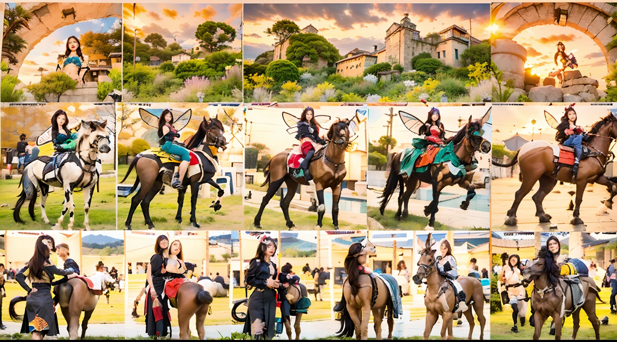 In the beautiful illustration of this super-grand scene,The ultra-distant lens shows us(Over eight separate and distinctive centaur characters:9.9),They all have their own characteristics,Vivid and interesting。Radiant from the heavens(Angelic centaurs:6.6),To nightmarish is(Centaurs surrounded by flames:6.6)、And then to the wind dancing in the air(Fairy centaurs:6.6)、And thunder and lightning surrounding(One-horned centaur:6.6),and shining metallic ones(Mechanical style centaur:6.6)、And then(A centaur with colorful dragon scales covering the whole body:6.6)The power is powerful、Elegant and agile(Elf centaur's slenderness:6.6)Gracefully wears a flower crown、Enchanting and charming(Tiflin centaurs:6.6)、Have the indescribable(Raised sexy:6.6)'s(Succubus centaurs:6.6)。Each character has their own unique charms and abilities。The illustration uses advanced artistic techniques and tools,(Use nesting、woven、stitching、ssee-through、arrange、grouping、Storyboards and other methods,Divide the scene into sections by geometric arrangement:9.9),Each section corresponds to a centaur character,This makes more efficient use of space。Through Midjourney's advanced brush tools、Color palette、Material packs and model packs、Texture tools,For each centaur, beautiful props are designed to increase racial characteristics、Clothing and physical features,(Enhances the character's personality and visual appeal:2.5),The scenery in the illustrations is stunning,There are changing skies、rainbowing、extreme light、Stars and Moon。Incorporating iconic landmarks such as Mount Everest,and fireworks、tranquil lake、Natural and urban elements of waves and neon lights,Creates a magical atmosphere,The centaurs display their unique abilities and equipment in a variety of environments,This is true even in extreme alien landscapes。(Use Midjourney's tools、Material packs、Texture tools、The color palette makes depicting details vivid and realistic:9.9),From complex hairstyles and as well as different racial traits、Body、Ap