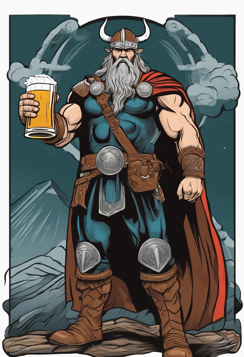 strong viking, drinking a beer, holding a beer mug, full body, comic book style, vector, thor inspired, no background, charismatic, full body, standing