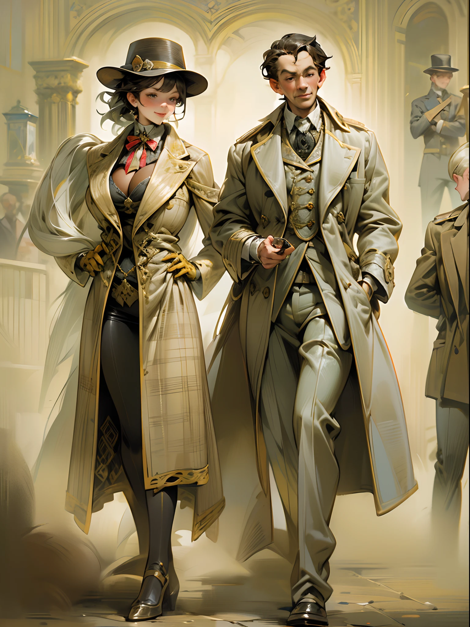 sherlock holmes lady & watson girl,
(huge busty:1.5),
sherlock holmes lady brown glen check frock coat,
side standing watson girl white formal suits,
detective,
gently,
elegance,
wind,
smile,
london,
baker street,
british,
real face,
real body,
real background,
((((masterpiece)))), high quality, very_high_resolution, large_filesize, full color,