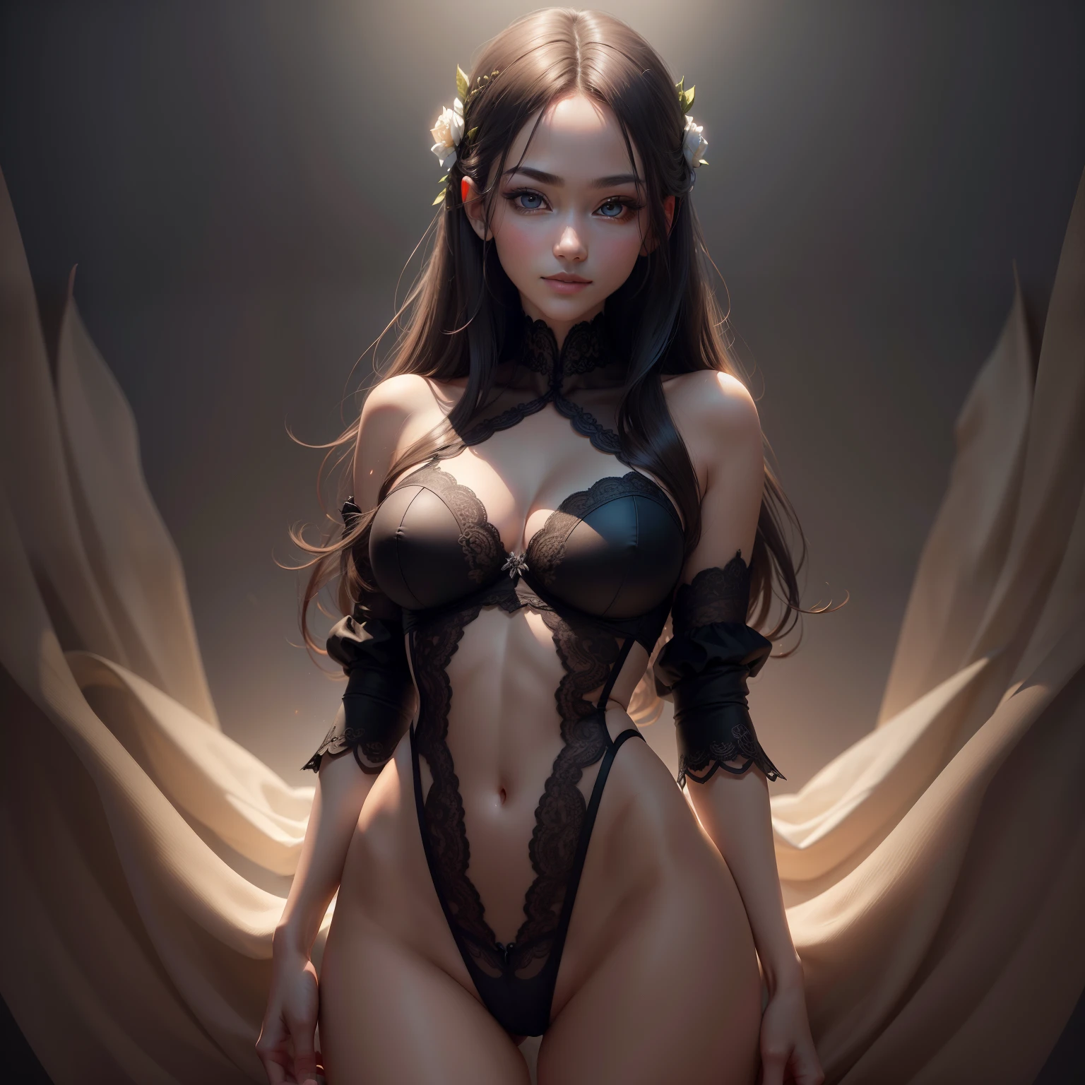 (Ultra Realistic), (Illustration), (High Resolution), (8K), (Very Detailed), (Best Illustration), (Beautiful and Delicate Eyes), (Best Quality), (Very Detailed), (Masterpiece), ( wallpaper), (Detailed Face), Solo, 1 Girl, Looking at Viewer, Fine Detail, Detail Face, In the Dark, Deep Shadows, Low Key, pureerosfaceace_v1, Smiling, Bust, Transparent Underwear, Cametoe , Long Legs, Thin Waist, Buttocks, Ultra-Fine Makeup, Ultra-Fine Clothing Material,