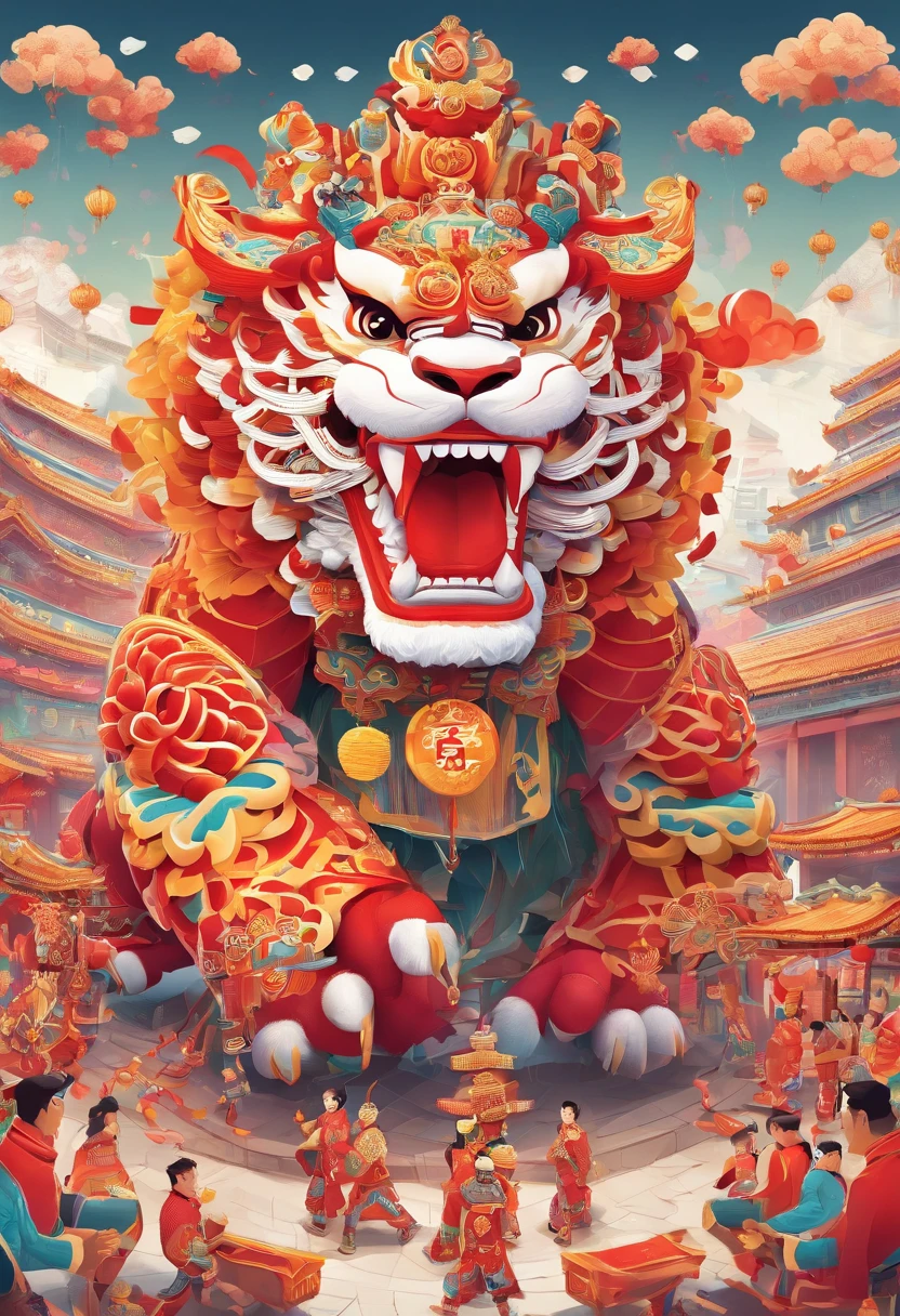 lion dance, depth of fields,jubilation, festivity, exhilarated, Streamers