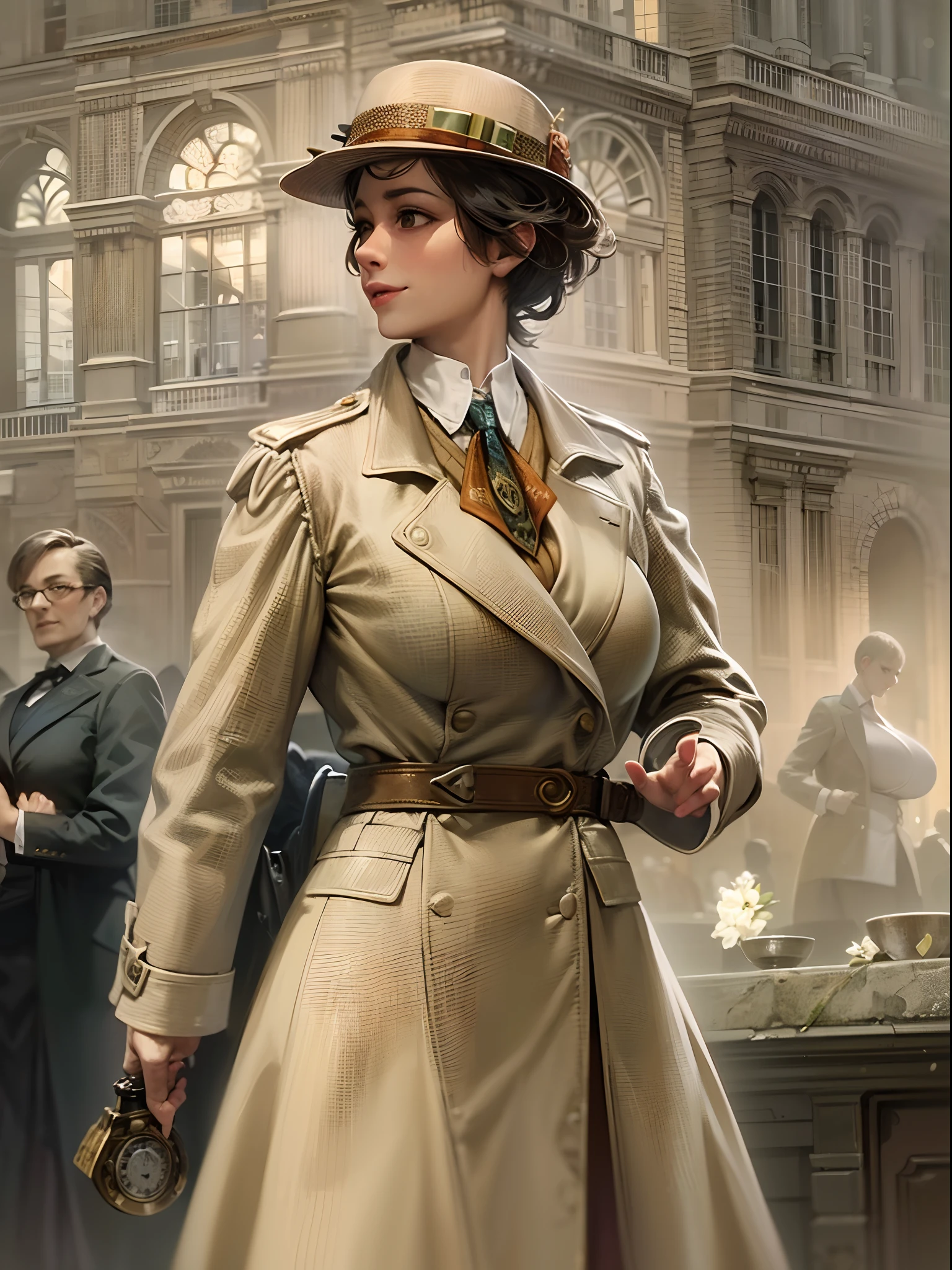 sherlock holmes lady & watson girl,
(huge busty:1.5),
sherlock holmes lady brown glen check frock coat,
side standing watson girl white formal suits,
detective,
gently,
elegance,
wind,
smile,
london,
baker street,
british,
real face,
real body,
real background,
((((masterpiece)))), high quality, very_high_resolution, large_filesize, full color,