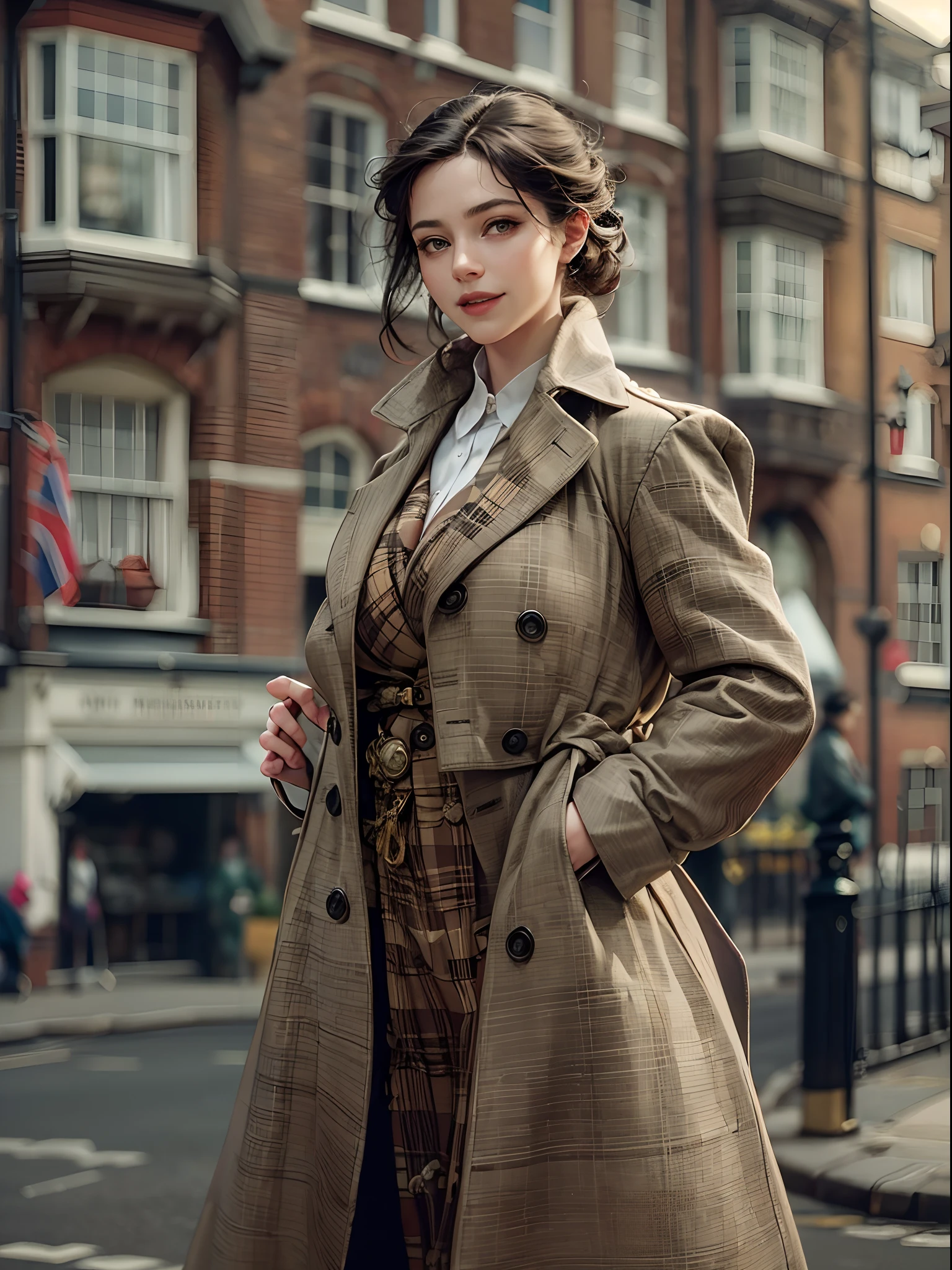 sherlock holmes lady & watson girl,
(huge busty:1.5),
sherlock holmes lady brown glen check frock coat,
side standing watson girl white formal suits,
detective,
gently,
elegance,
wind,
smile,
london,
baker street,
british,
real face,
real body,
real background,
((((masterpiece)))), high quality, very_high_resolution, large_filesize, full color,