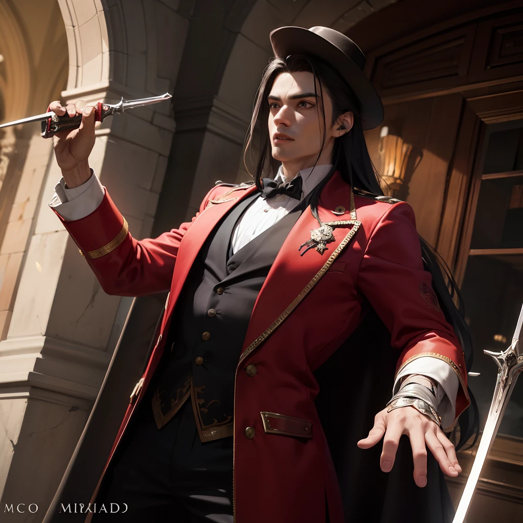 Eduardo Castlevania, The enigmatic protagonist of your game, emerges as the last surviving descendant of the legendary Castlevania vampire lineage that disappeared in history and millennia ago. Residindo na era de 1500 d.C., He aligns himself with the secret organization known as "A Cruz do Saber." Tasked with eradicating the vampiric threats attacking humanity, Edward wields his unique double-transform pistols, transitioning seamlessly to formidable swords. Their existence bridges the gap between the supernatural and human worlds, adicionando uma intrigante camada de complexidade ao seu personagem enquanto navega em sua eterna luta, He's also wearing a red jacket tuxedo and has a Fedora hat;
