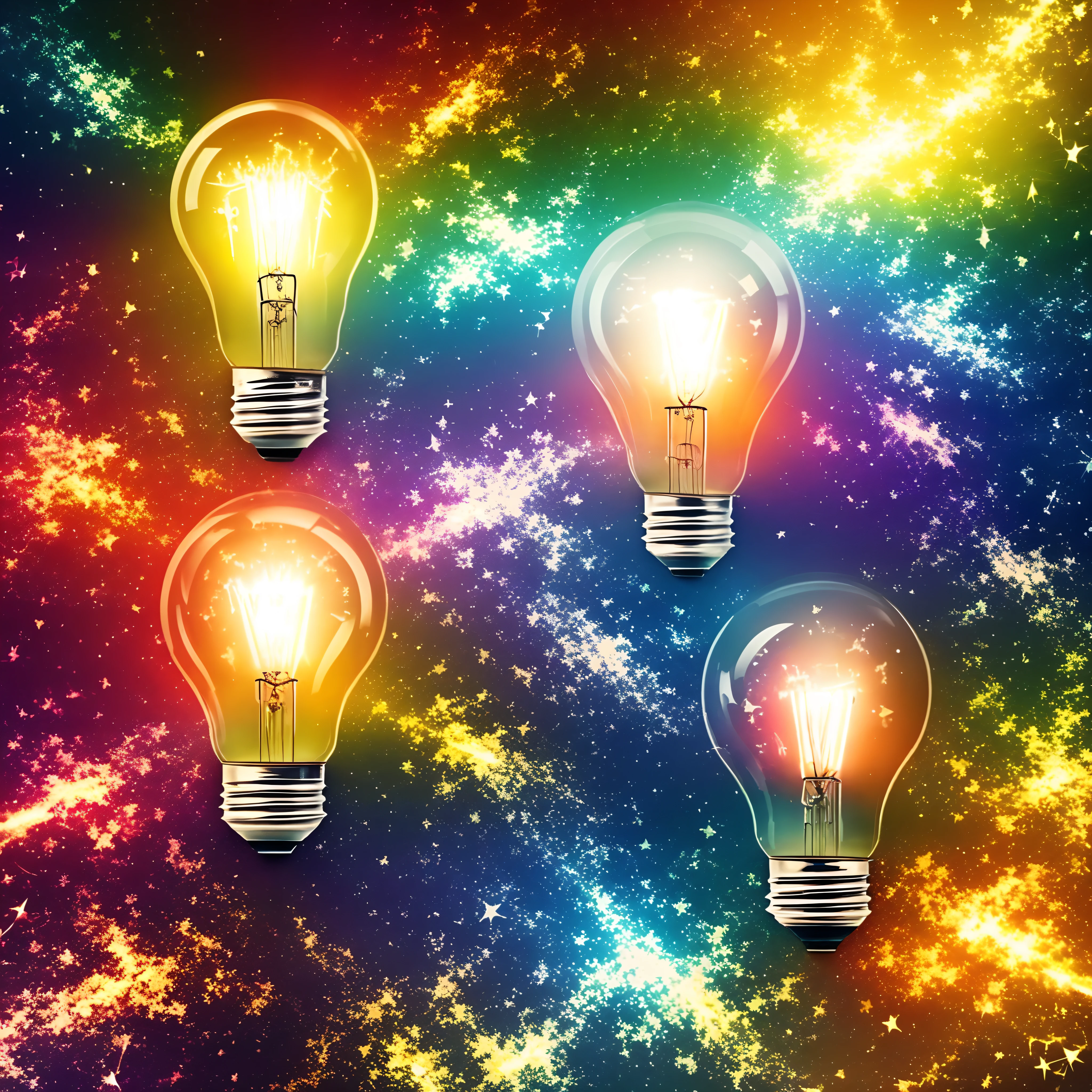 lightbulb, A dazzling explosion of light from a light bulb, Enlightenment, New ideas, vivd colour, an epic fantasy, Joy