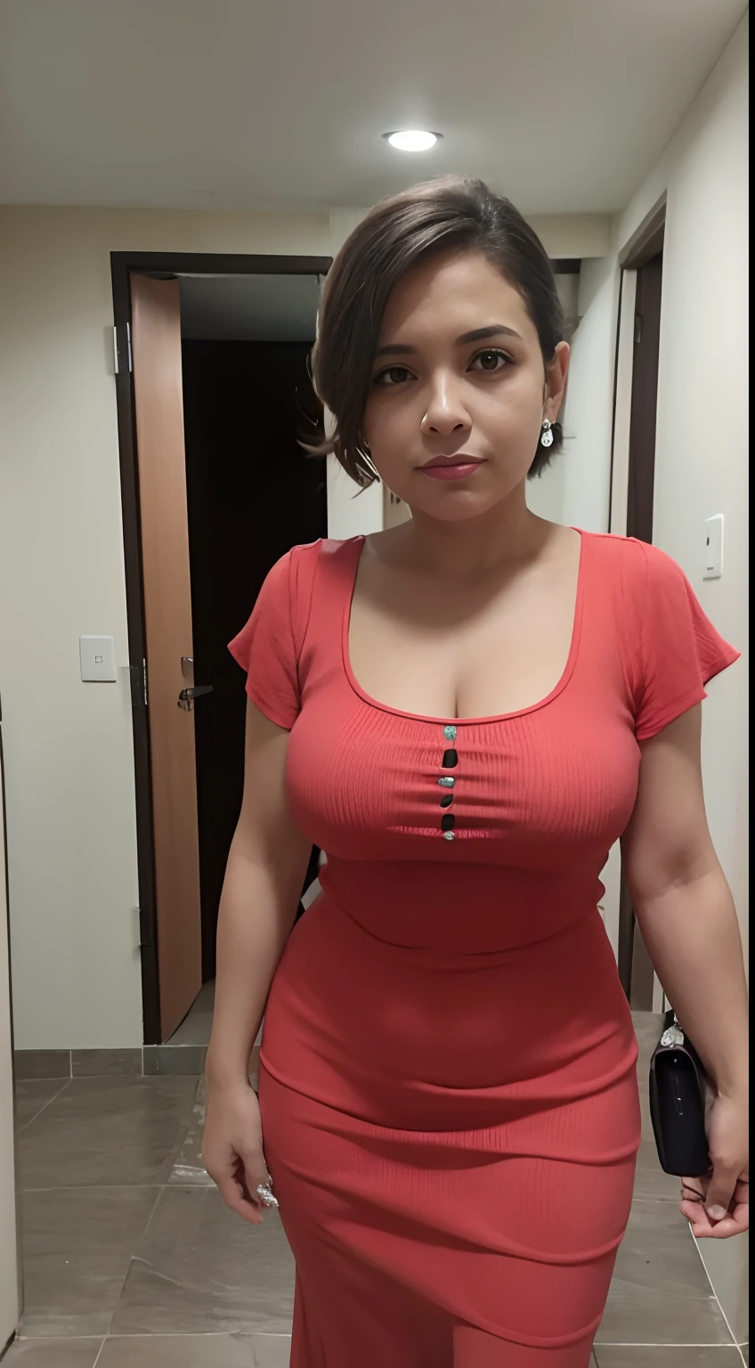 (obra-prima, melhor qualidade), mulher bonita, vestido vermelho, foto frontal corpo inteiro, praia no fundo