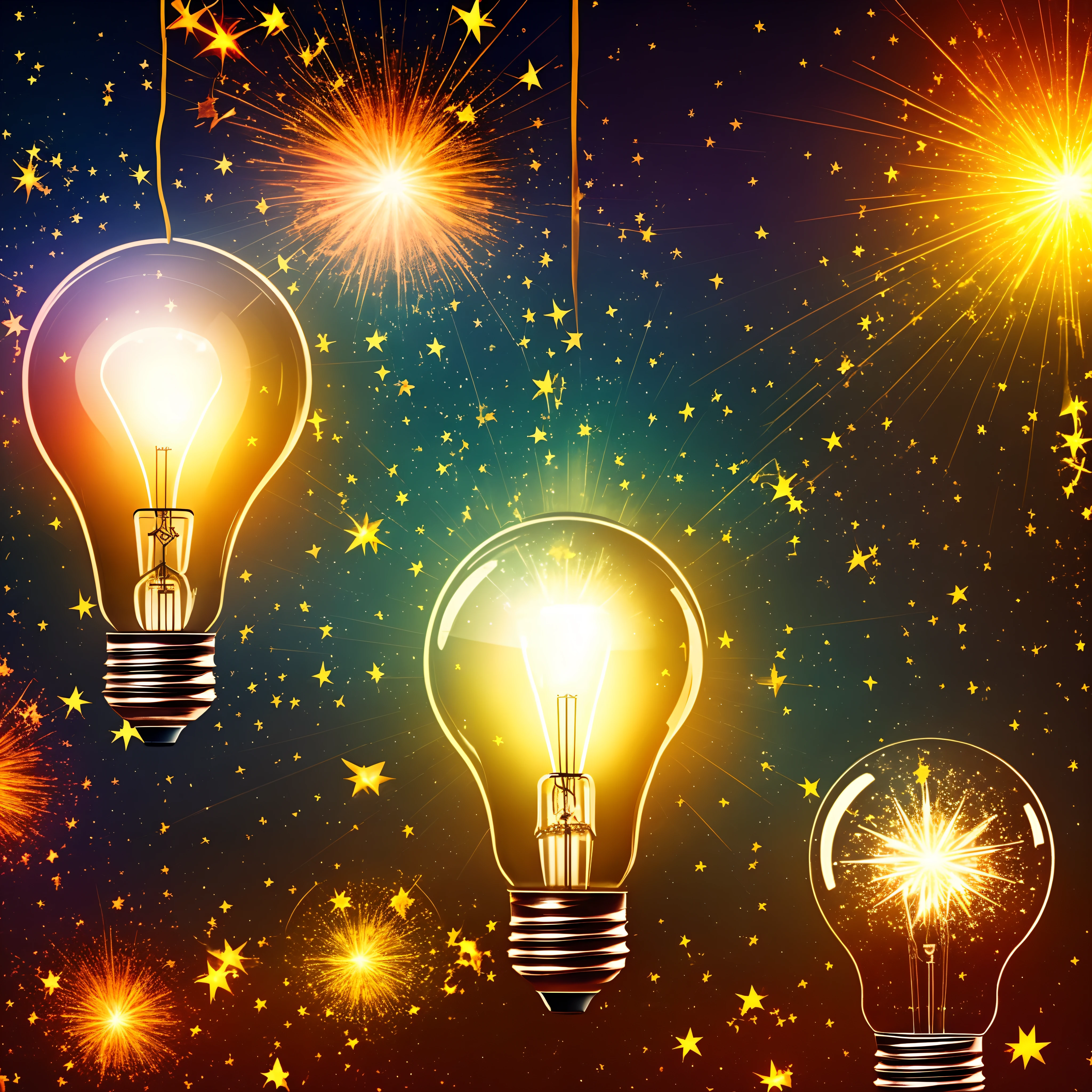 lightbulb, A dazzling explosion of light from a light bulb, Enlightenment, New ideas, vivd colour, an epic fantasy, Joy