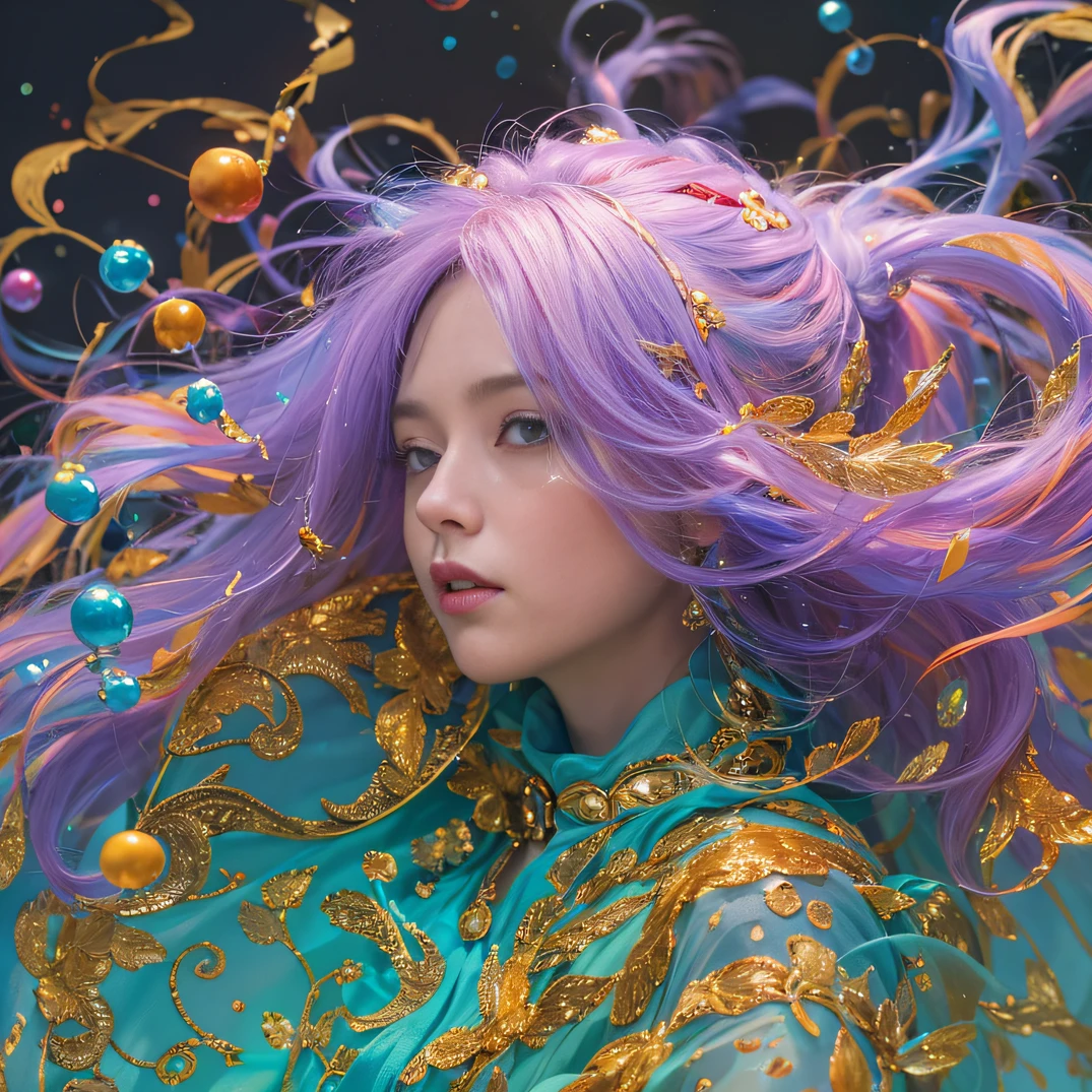 cyan colors,blue colors,enamel,agates,A flesh-colored world,Blood Girl 32K(tmasterpiece,k hd,hyper HD,32K)Long flowing bright orange hair,blood pond,zydink, a color,Grumpy (Post-halo), (Linen scarf), Combat posture, looking at the ground, long whitr hair, Floating bright orange, Fire cloud pattern gold tiara, Chinese long-sleeved gold silk burgundy garment, (Abstract metaverse splash:1.2), white backgrounid,Lotus vitality protector(realisticlying:1.4),Bright purple hair,Smoke on the road,The background is pure, A high resolution, the detail, RAW photogr, Sharp Re, Nikon D850 Film Stock Photo by Jefferies Lee 4 Kodak Portra 400 Camera F1.6 shots, Rich colors, ultra-realistic vivid textures, Dramatic lighting, Unreal Engine Art Station Trend, cinestir 800,A girl with long flowing bright orange hair,Huge colorful bubbles