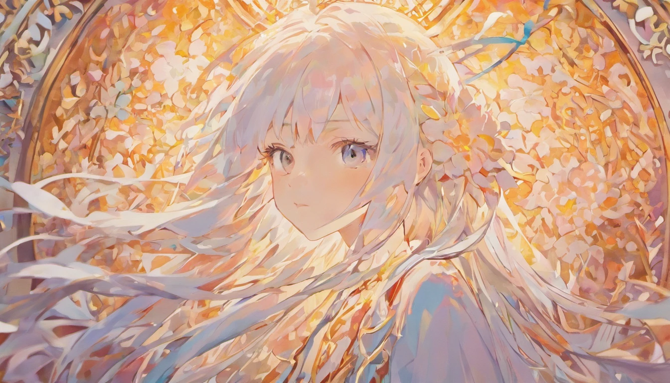 (White background:1.4),(Silhouette of a girl's head, Eyes closed, colorfull long hair, Oriental elements),(Chinese illustration:1.3,paper art:1.3, Quilted paper art:1.2),( reasonable design, Clear lines, High sharpness,Best quality, Very detailed, Masterpiece, movie light effect, 4K )