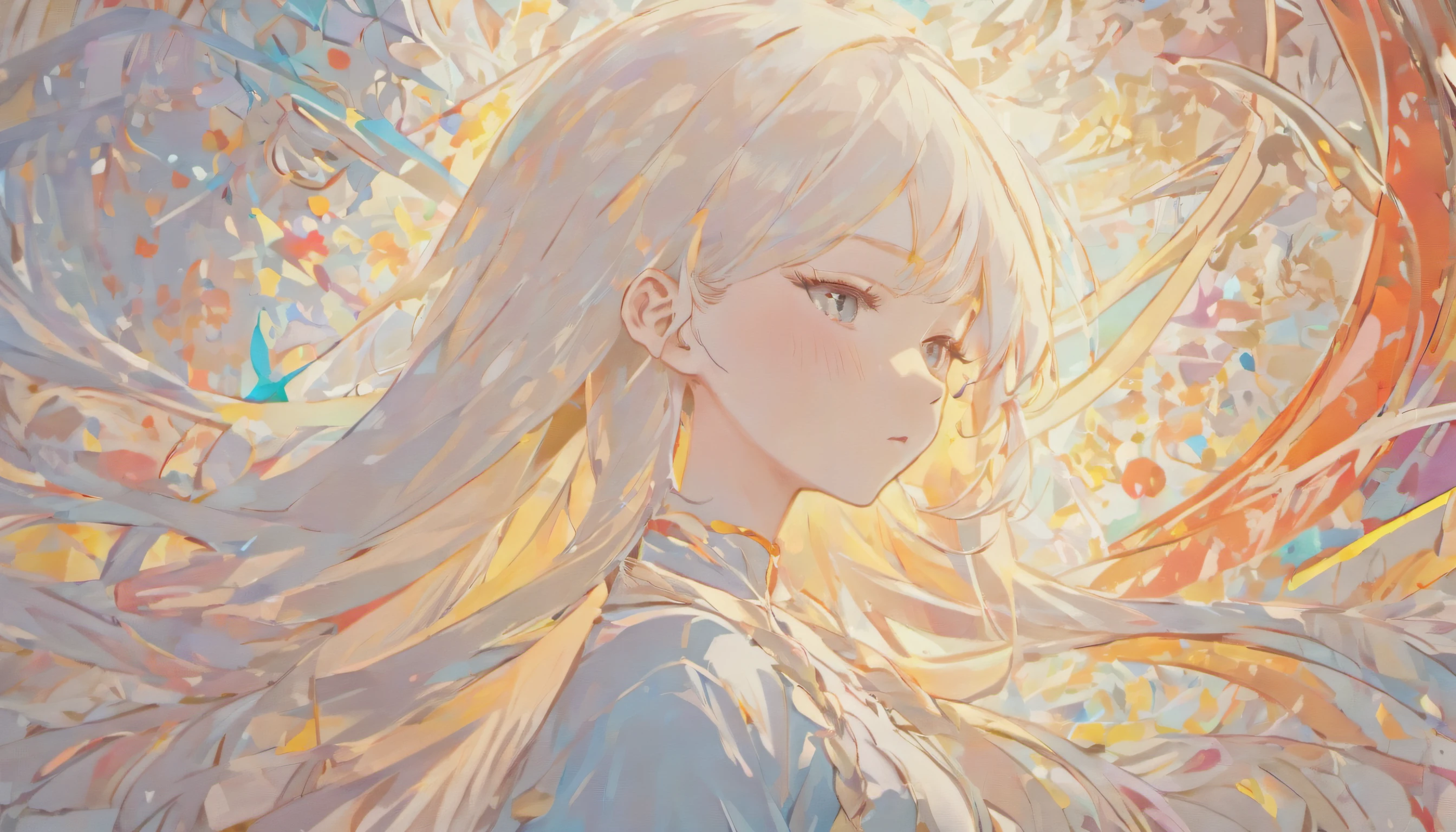 (White background:1.4),(Silhouette of a girl's head, Eyes closed, colorfull long hair, Oriental elements)，(Chinese illustration:1.3，paper art:1.3, Quilted paper art:1.2),( reasonable design, Clear lines, High sharpness,Best quality, Very detailed, Masterpiece, movie light effect, 4K )