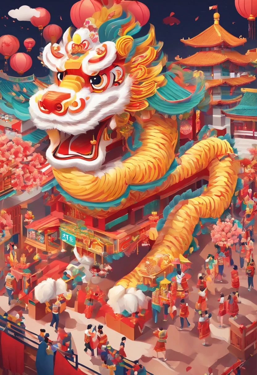 lion dance, depth of fields,jubilation, festivity, exhilarated, Streamers