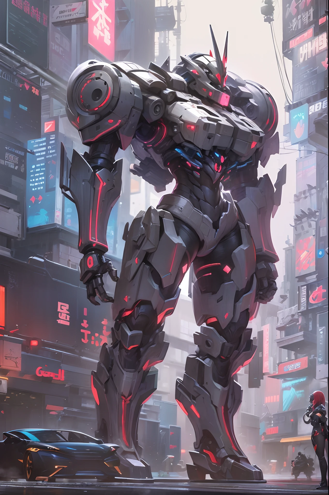 Anime girl in metal suit standing next to a giant robot, artwork in the style of guweiz, Cyberpunk anime girl mecha, Trending on CGSTATION, guweiz, By Russell Dongjun Lu, Digital Cyberpunk Anime Art, ross tran 8 k, guweiz on artstation pixiv, Girl in Mecha Cyber Armor,(Dynamic pose, somersault:1.5),((huge chest:1.5))