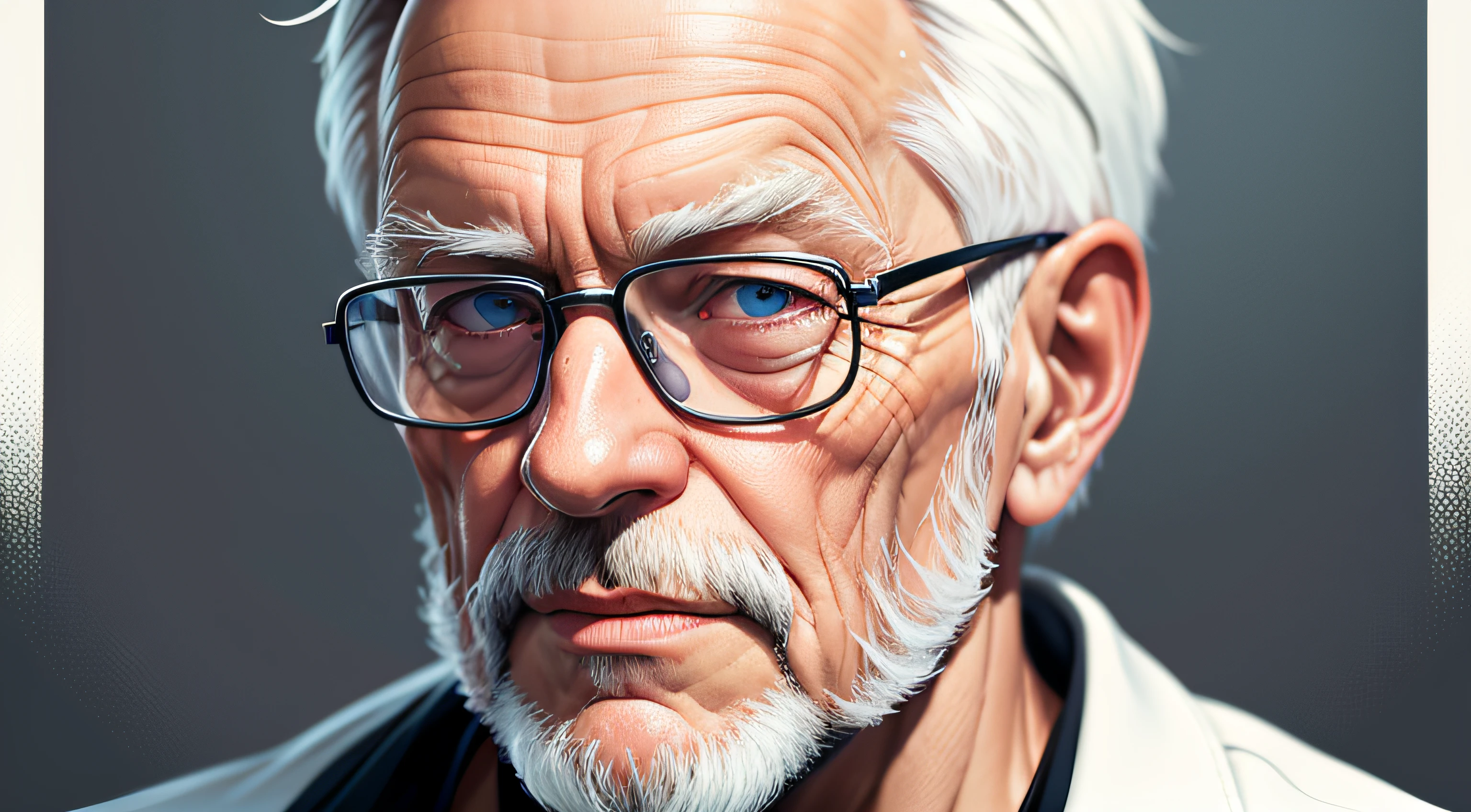 old man, Lucas profile picture, from the front, with white background (Masterpiece: 1.2, HDR, 8k resolution, billion pixels), vector art by Kurzgesagt (four artists), sharp focus,