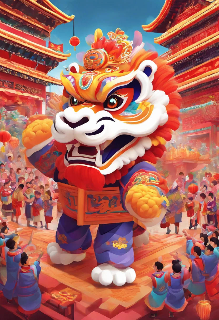 lion dance, depth of fields,jubilation, festivity, exhilarated, Streamers