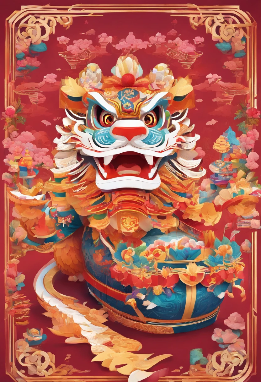 lion dance, depth of fields,jubilation, festivity, exhilarated, Streamers