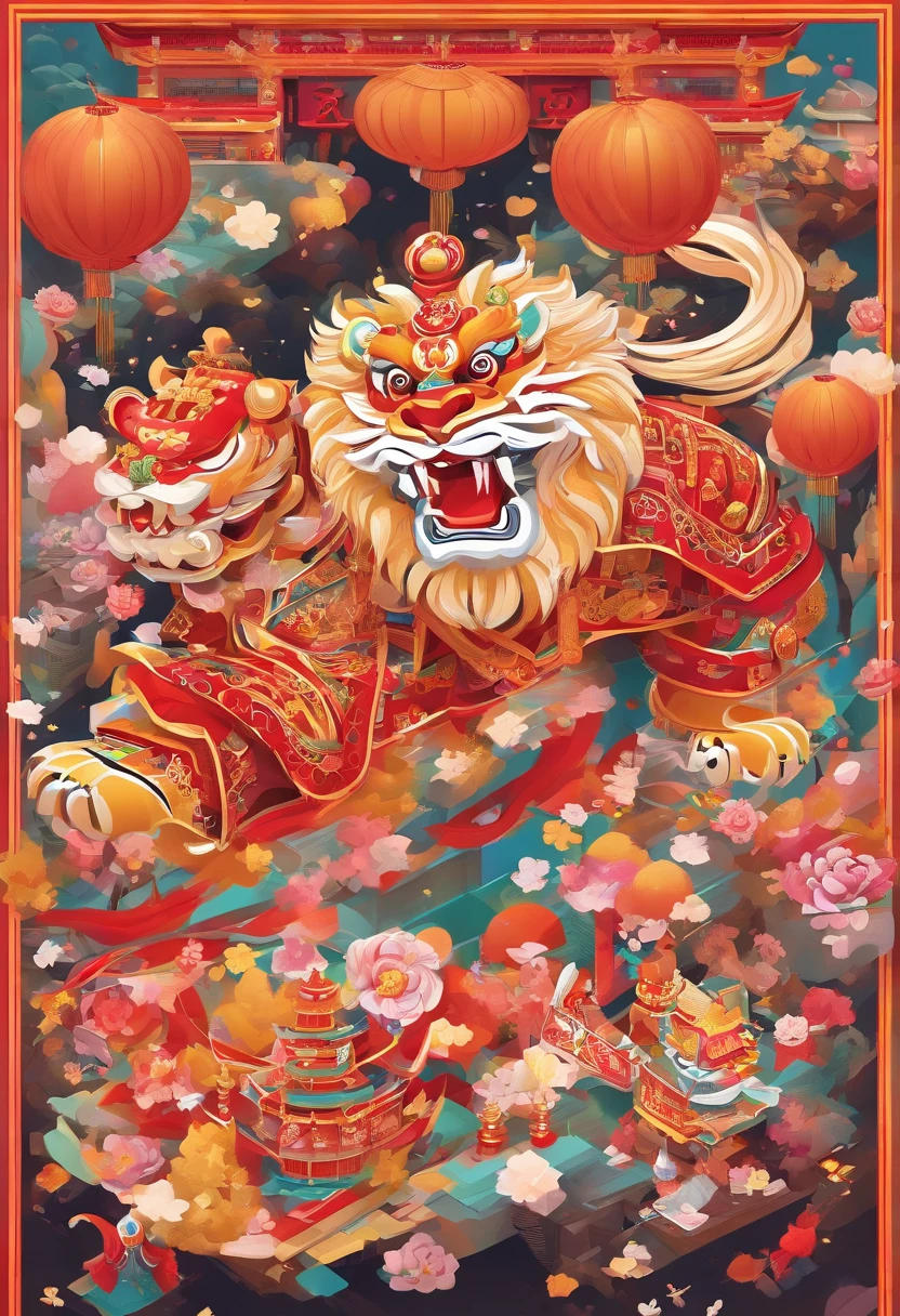 lion dance, depth of fields,jubilation, festivity, exhilarated, Streamers