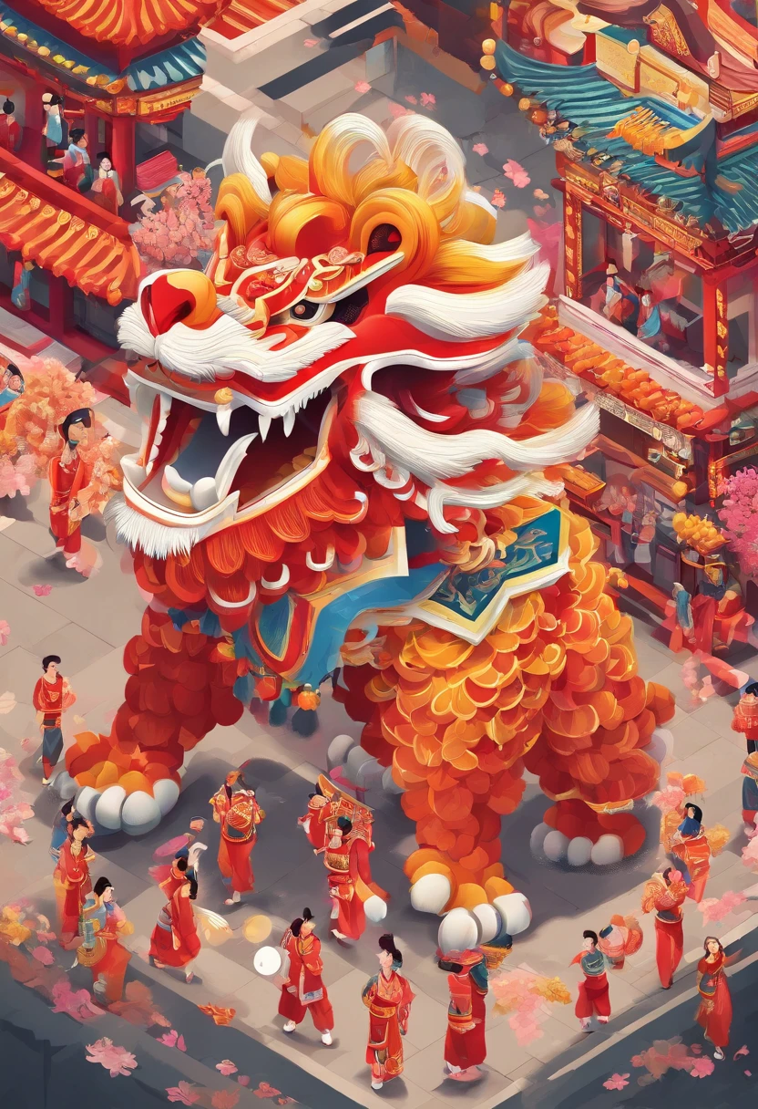 lion dance, depth of fields,jubilation, festivity, exhilarated, Streamers