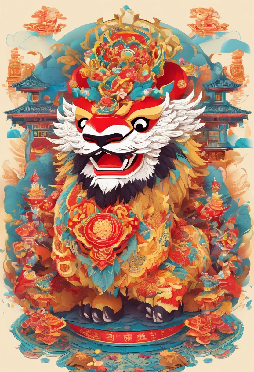 lion dance, depth of fields，jubilation, festivity, exhilarated, Streamers