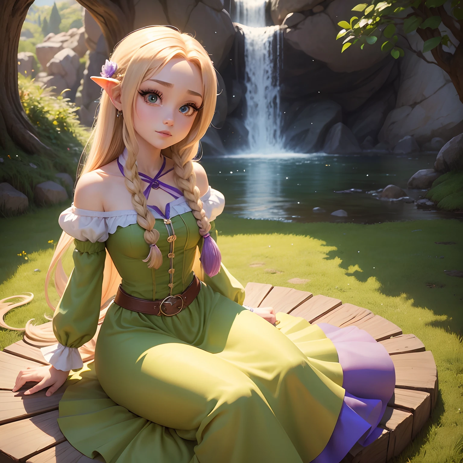 Rapunzel estilo Disney,  At Florest Mágica, Chibi com olhos de safira, desenho hiper detalhado, 10K.