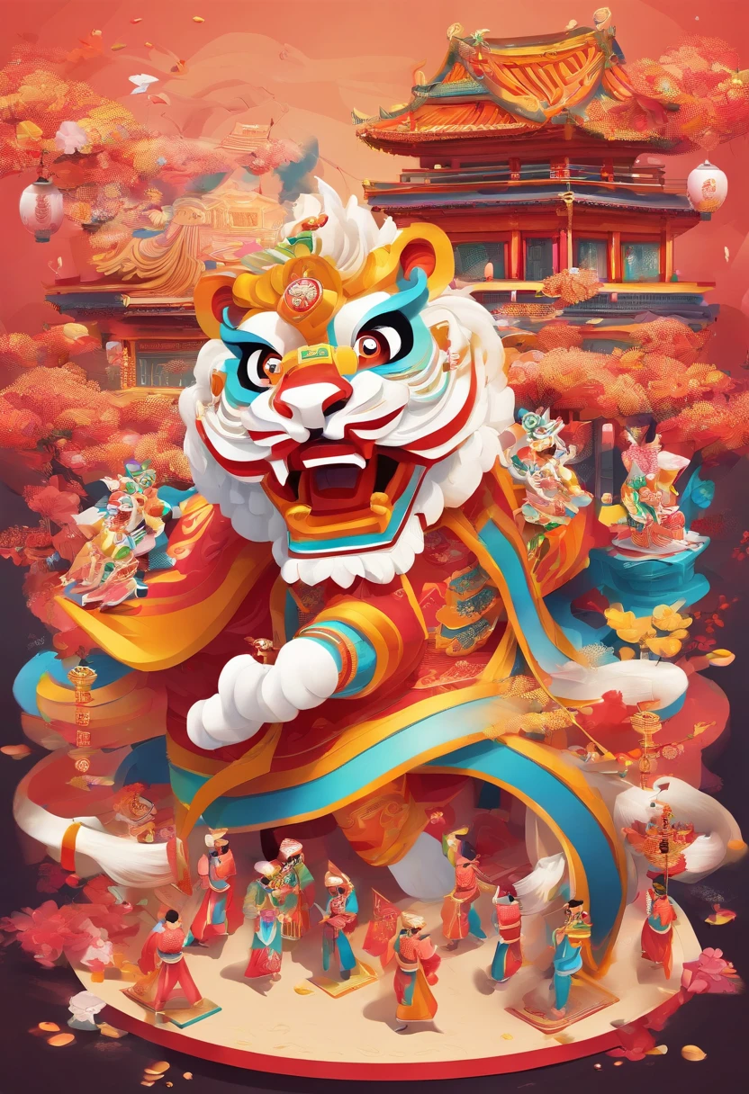 lion dance, depth of fields,jubilation, festivity, exhilarated, Streamers