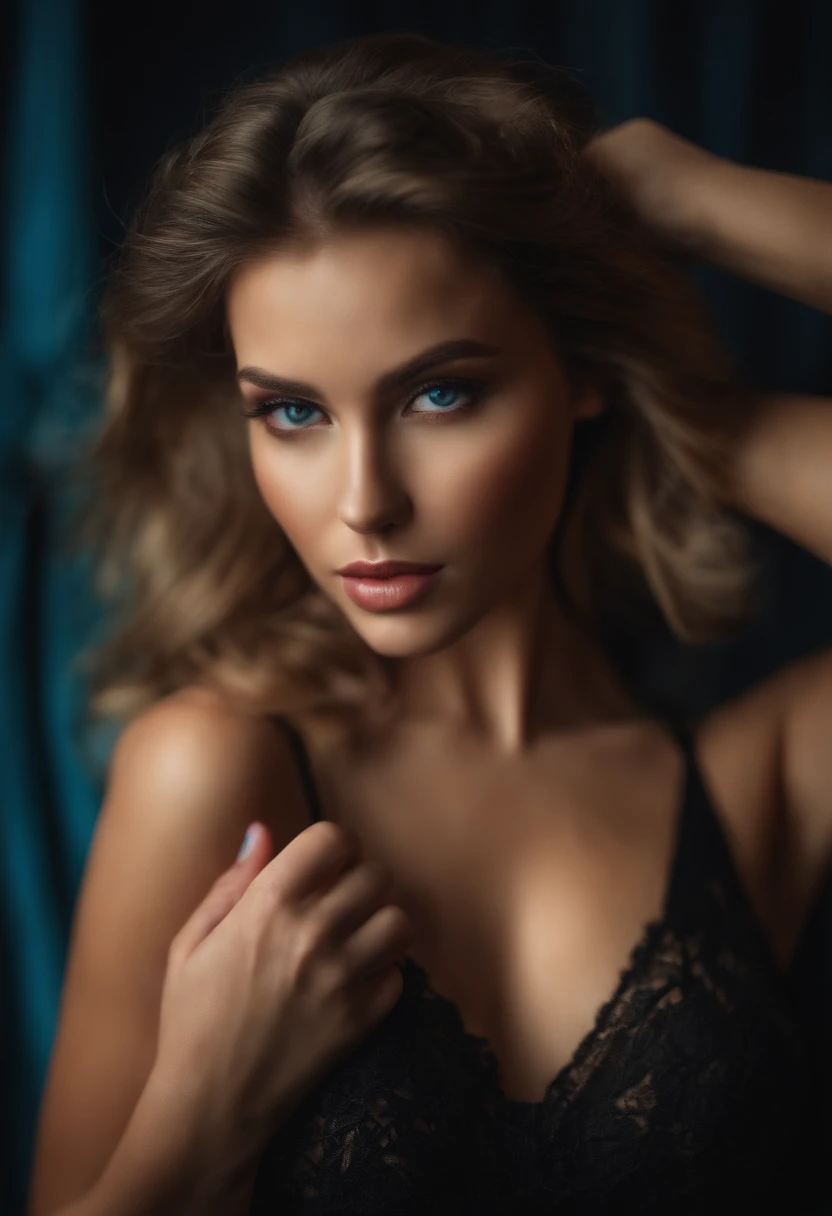 Girl with sexy figure, hand vor dem Gesicht