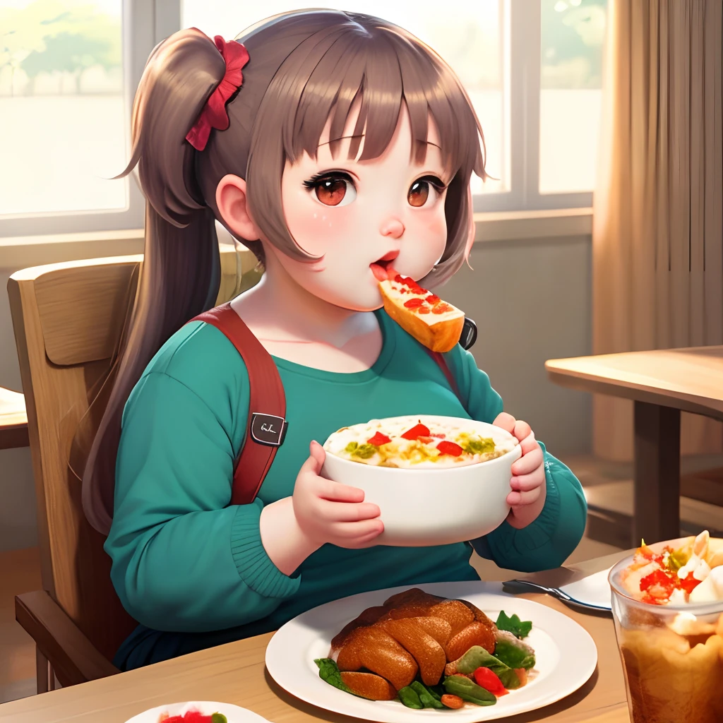 Fat, overweight, anime girl, cute, hd, high definition, large, eating