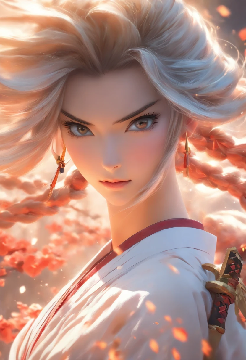 a close up of a woman in a white dress with a sword, a character portrait by Yang J, trending on CGSociety, Fantasy art, Beautiful character painting, Guviz-style artwork, Guviz, White Hanfu, flowing white robe, full-body wuxia, epic exquisite character art, Stunning character art, beautiful female assassin