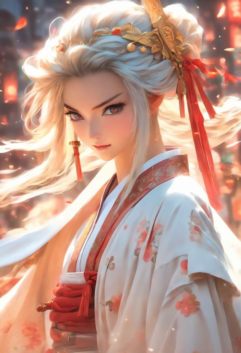 a close up of a woman in a white dress with a sword, a character portrait by Yang J, trending on CGSociety, Fantasy art, Beautiful character painting, Guviz-style artwork, Guviz, White Hanfu, flowing white robe, full-body wuxia, epic exquisite character art, Stunning character art, beautiful female assassin