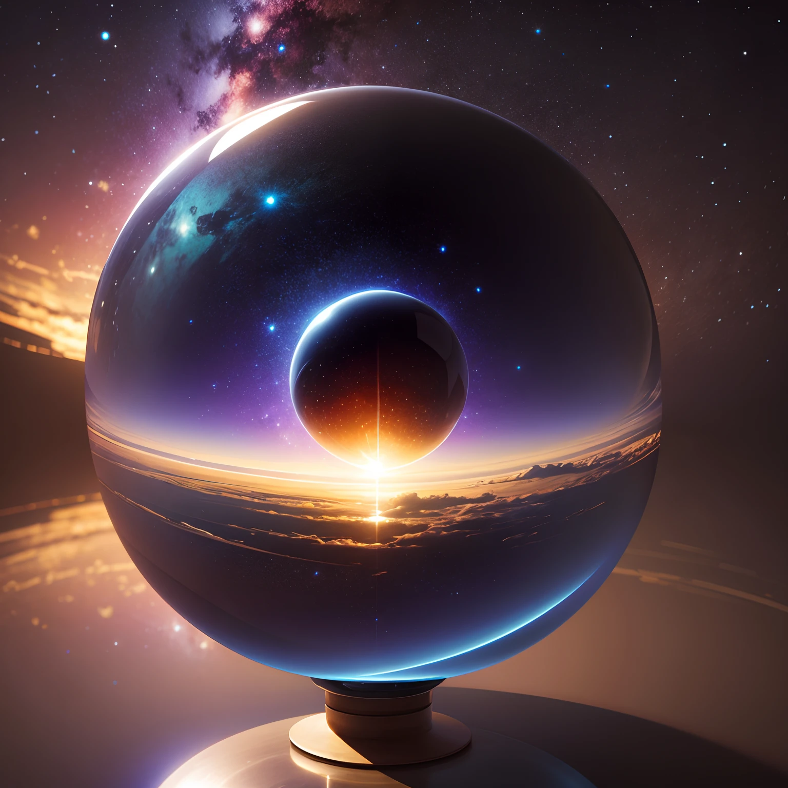 the universe background, glass sphere on center, infinity, panorama