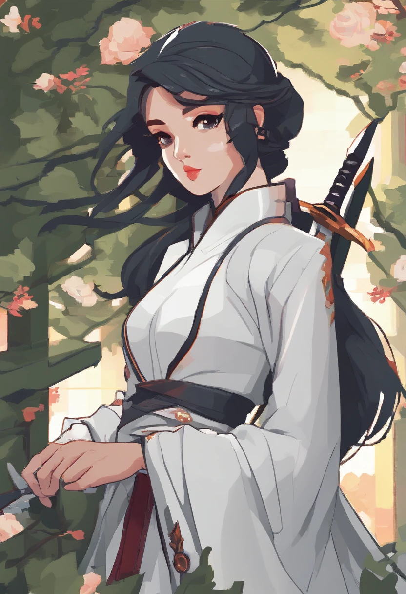 a close up of a woman in a white dress with a sword, a character portrait by Yang J, trending on CGSociety, Fantasy art, Beautiful character painting, Guviz-style artwork, Guviz, White Hanfu, flowing white robe, full-body wuxia, epic exquisite character art, Stunning character art, beautiful female assassin