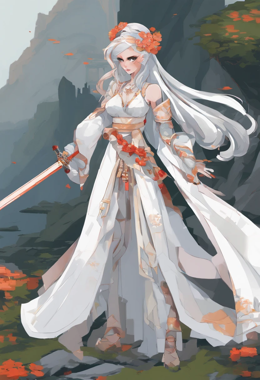 a close up of a woman in a white dress with a sword, a character portrait by Yang J, trending on CGSociety, Fantasy art, Beautiful character painting, Guviz-style artwork, Guviz, White Hanfu, flowing white robe, full-body wuxia, epic exquisite  character art, Stunning character art, beautiful female assassin