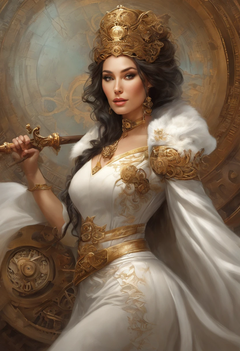 a close up of a woman in a white dress with a sword, a character portrait by Yang J, trending on CGSociety, Fantasy art, Beautiful character painting, Guviz-style artwork, Guviz, White Hanfu, flowing white robe, full-body wuxia, epic exquisite character art, Stunning character art, beautiful female assassin