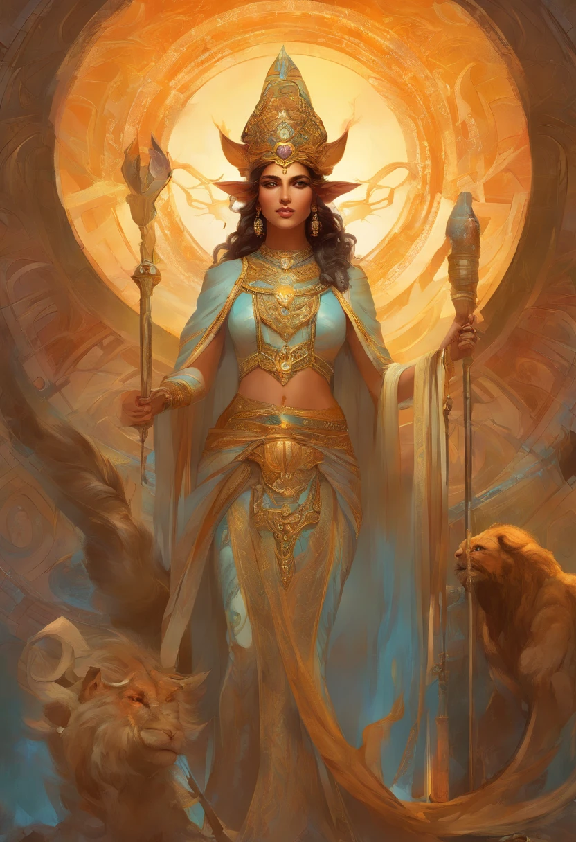 Create a stunning ultra-realistic portrait of a "(((Ancient Bharat God)))" fantasy character in the art nouveau style. Pay meticulous attention to intricate details and draw inspiration from the fifth element artifacts. Incorporate references from artists such as Peter Mohrbacher, {{| Kyansittha |}}, Wayne Barlowe, Boris Vallejo, Aaron Horkey, Gaston Bussiere, Craig Mullins, and Alphonse Mucha to bring depth and character to the artwork. Enhance the composition with arty nouveau curves and spirals for an added touch of elegance and complexity.