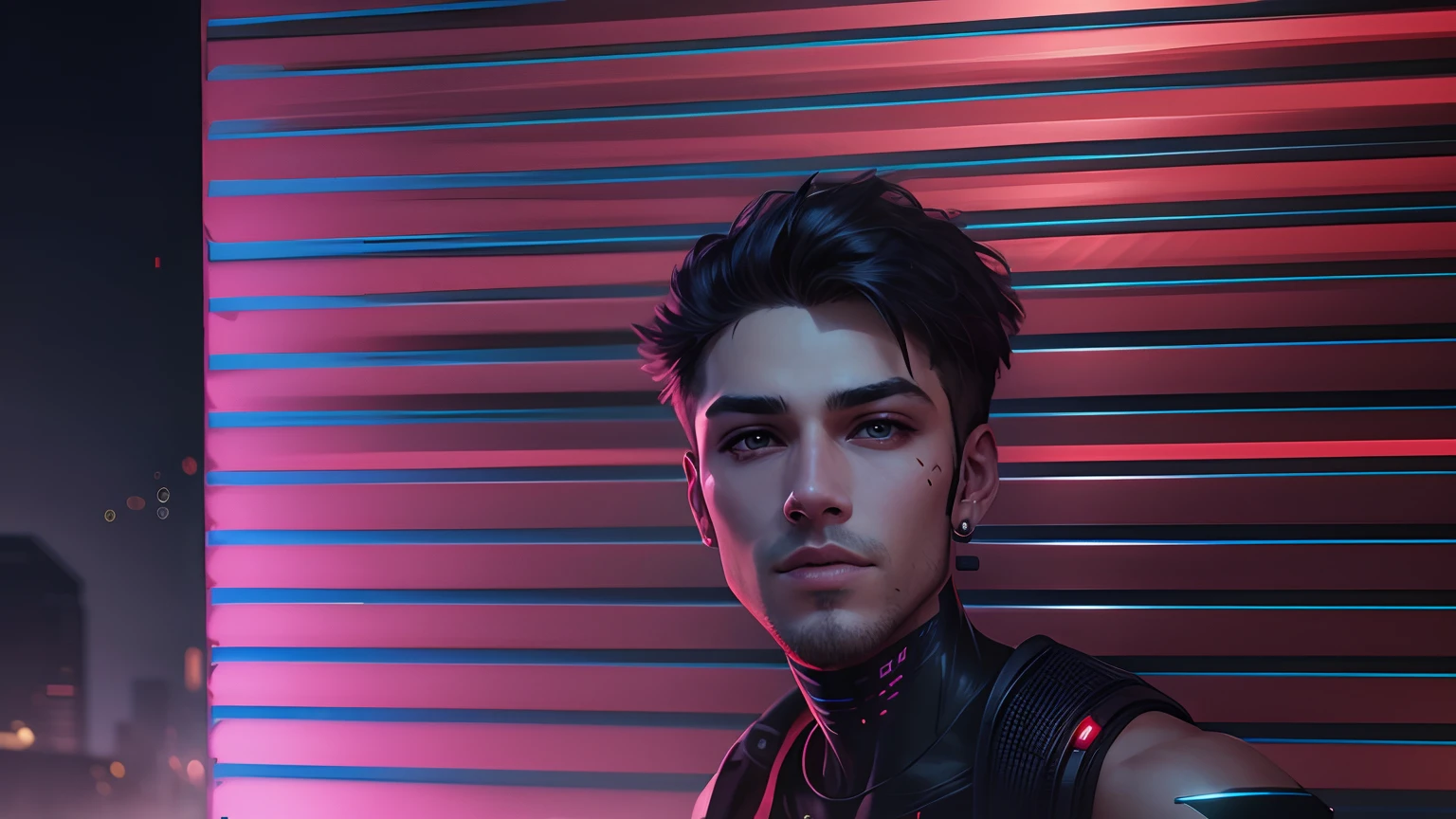 Change background cyberpunk handsome boy realistic ultra 8k